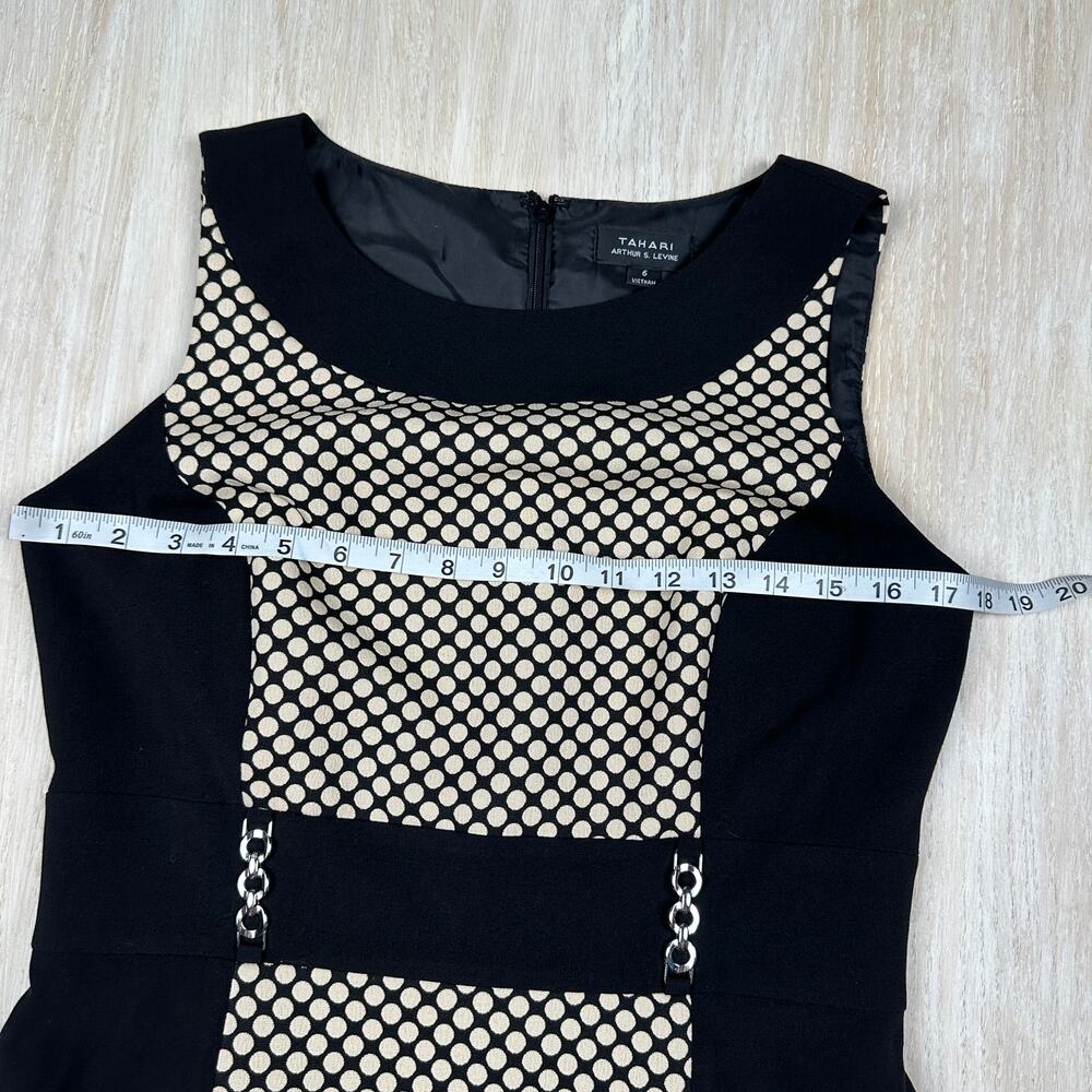 Tahari ASL Sleeveless Cream Black Lined Polkadot Career Workwear Lined Dress 6 - Picture 7 of 13